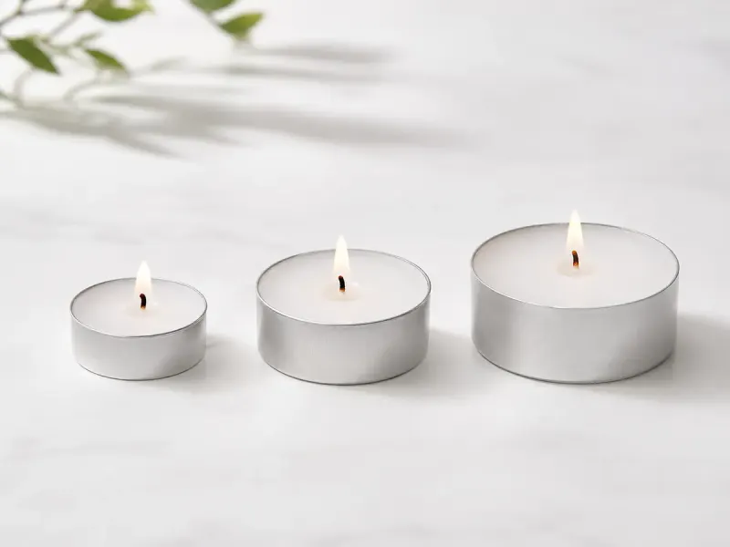 So sánh ba kích cỡ nến tealight 2 giờ 4 giờ và 8 giờ