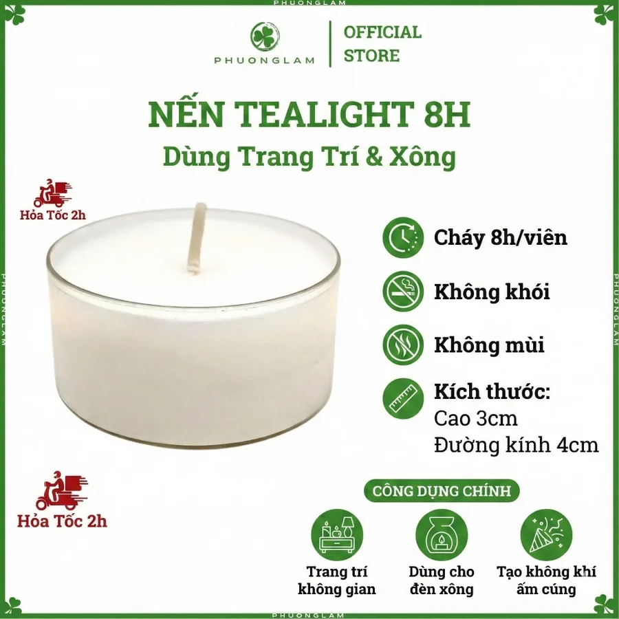 Nến tealight 8 giờ trang trí không khói tạo không gian ấm