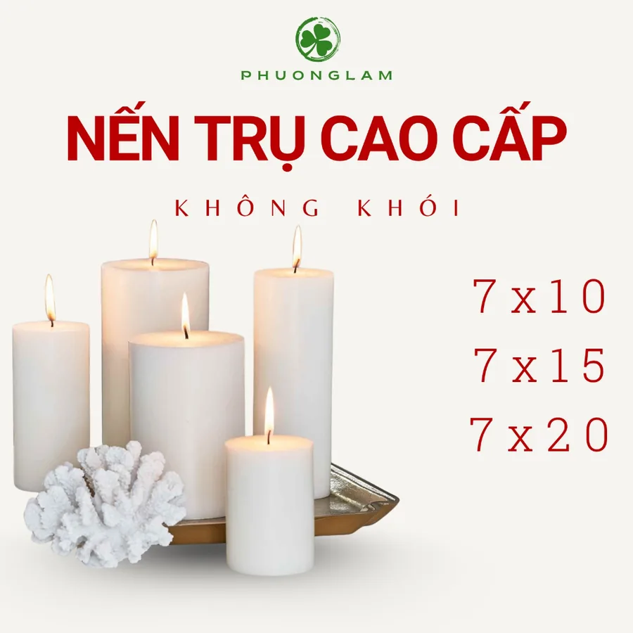 Nến trụ trắng 72h trang trí bàn tiệc cháy êm không khói