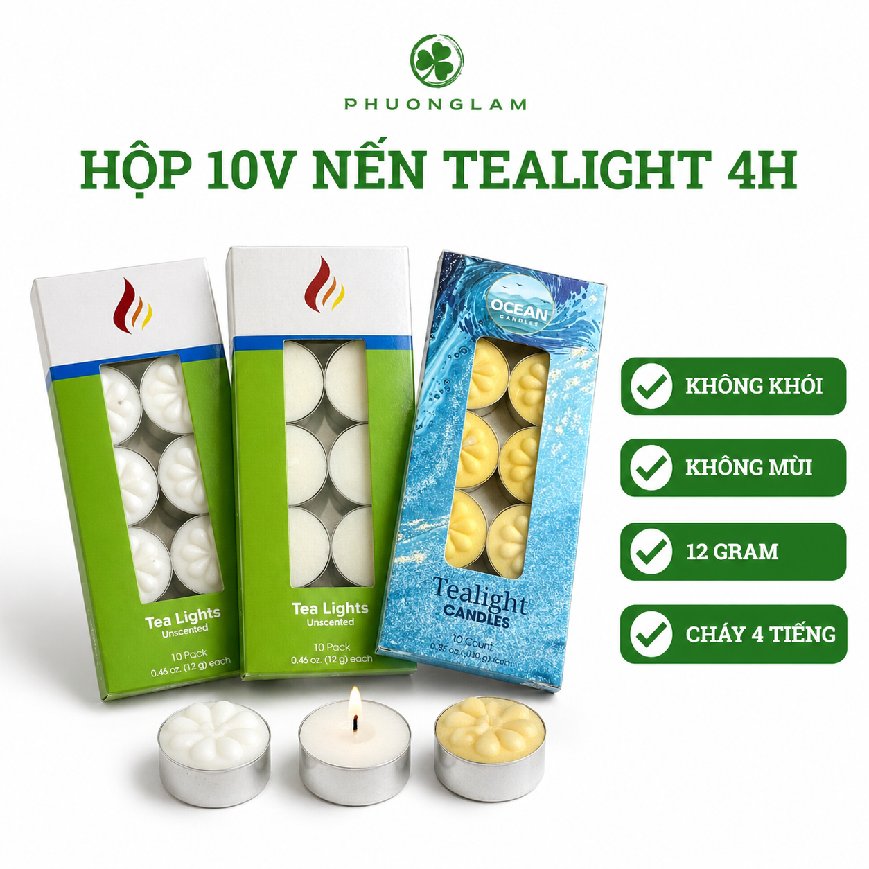 Vỉ Nến tealight 2h-4h không khói không mùi - 10 viên/ vỉ 