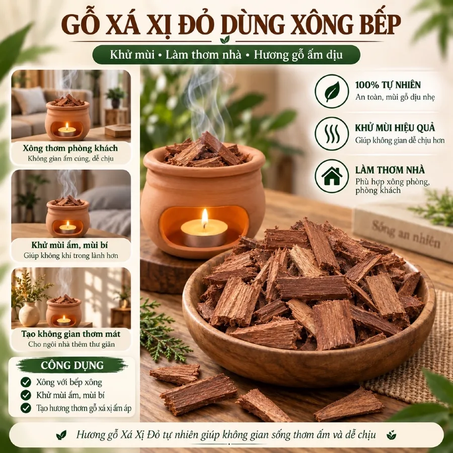 Gỗ xá xị đỏ dăm bào xông nhà – Phương Lâm