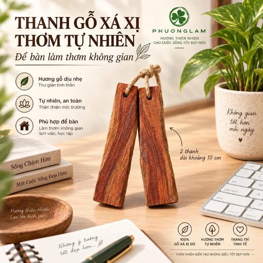 Thanh gỗ xá xị đỏ 10cm để bàn, treo phòng – Phương Lâm